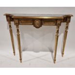 Reproduction gilt mirror topped console table in the neo-classical taste, on fluted supports