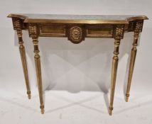 Reproduction gilt mirror topped console table in the neo-classical taste, on fluted supports
