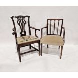 19th century mahogany armchair, with pierced and carved reliefs to the back and arms, floral