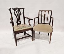 19th century mahogany armchair, with pierced and carved reliefs to the back and arms, floral