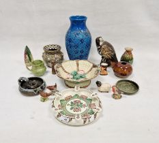 Various items of 19th and 20th century pottery, including a 19th century majolica footed dish with