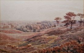 Henry Birtles (1838-1907)  Watercolour  "Upland Grazing", sheep grazing within rolling landscape,