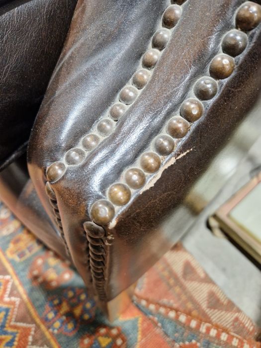 Pair of brown leatherette button upholstered Georgian-style armchairs with outscroll arms, - Image 14 of 37