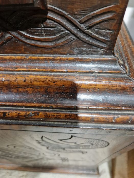 19th century heavily carved oak cased eight-day longcase clock, the 11" brass dial inscribed 'John - Image 11 of 45