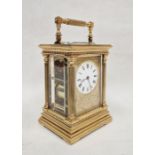19th century gilt repeating carriage clock by S J Rety, reeded bar handle, reeded columns,