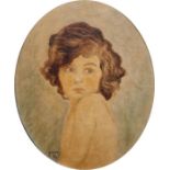 Bown K Jones(?) "Childhood", head and shoulders portrait of a girl looking over her shoulder, signed