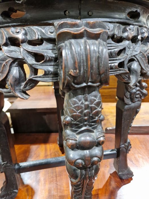 Chinese carved circular occasional table with marble inset top, united by cross stretchers, 56.5cm - Image 14 of 25