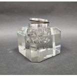 Silver-mounted cut glass inkwell, square with chamfered sides and corners, Birmingham 1979