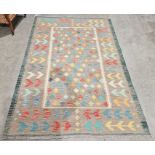 Turkish Anatolian grey ground kilim with eight stepped rows of eighteen multicolour lozenge