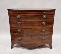 George III inlaid mahogany bowfronted bachelors chest, the top cross-banded, brushing slide above