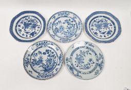 Pair Chinese porcelain plates, octagonal, with underglaze blue decoration of butterflies and