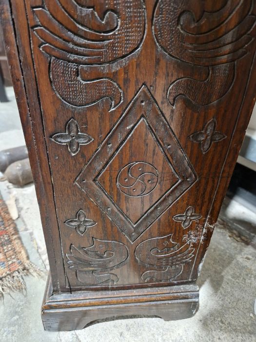 19th century heavily carved oak cased eight-day longcase clock, the 11" brass dial inscribed 'John - Image 19 of 45