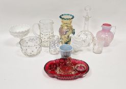 Group of coloured and press moulded glassware including an Aesthetic movement glass vase in the