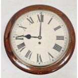 Oak cased circular wall clock with single chain fusee movement, cream painted dial marked 'Made in