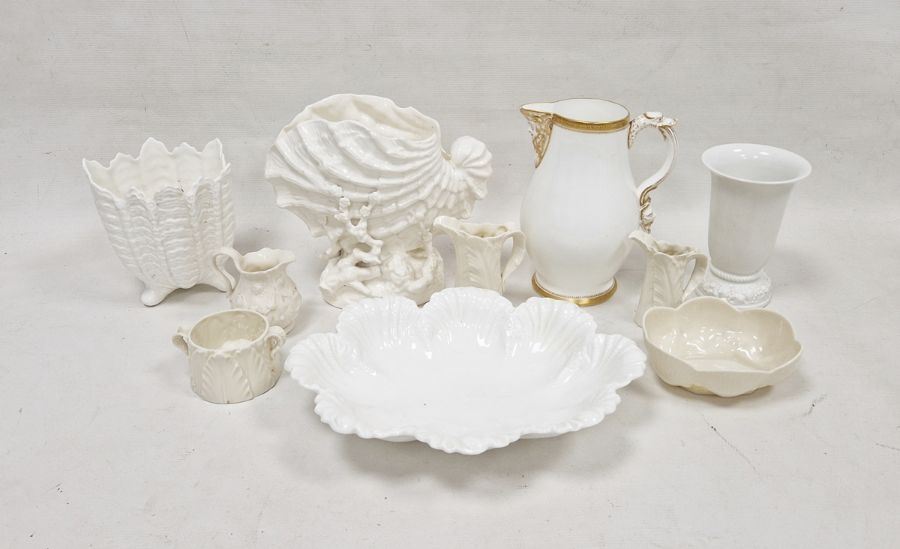 Various items of Royal Worcester Parian leaf-moulded wares, a Belleek shell-shaped small oval