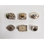 Four various miniature silver boxes set with various coloured gemstones, to include tiger's eye,