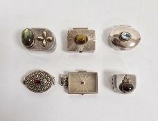 Four various miniature silver boxes set with various coloured gemstones, to include tiger's eye,