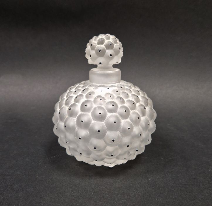 LOT WITHDRAWN-  Lalique 'Cactus' scent bottle with stopper, frosted glass with black enamel dots,