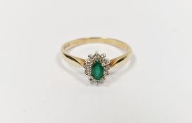 9ct gold, emerald and diamond cluster ring, 1.9g