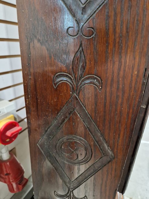 19th century heavily carved oak cased eight-day longcase clock, the 11" brass dial inscribed 'John - Image 14 of 45