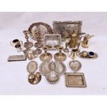 Assorted plated ware to include trumpet-shaped vases, serving dishes, christening cup, etc (1 box)
