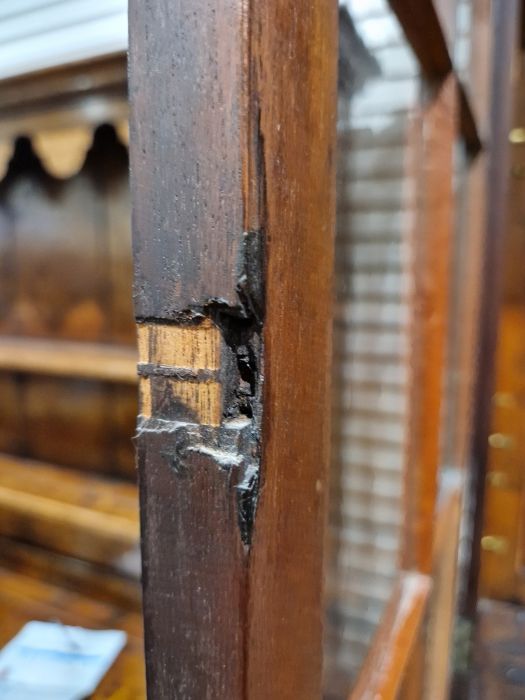 George III inlaid mahogany library bookcase having dentil and cavetto cornice, the top with two - Image 34 of 39