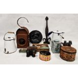 Kenyon's serilight lens road lamp and an assortment of collectables, including enamel pouring jug,