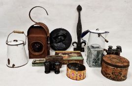 Kenyon's serilight lens road lamp and an assortment of collectables, including enamel pouring jug,
