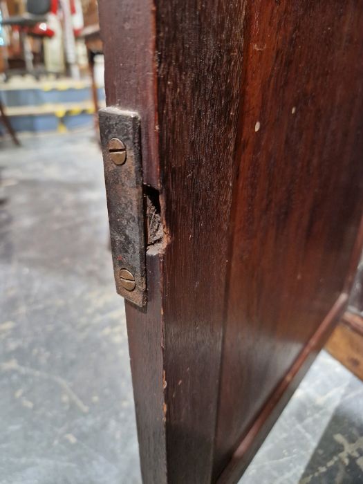 George III inlaid mahogany library bookcase having dentil and cavetto cornice, the top with two - Image 28 of 39