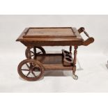 20th century oak two-tier trolley on castors with lift-out tray and undertier, 82cm high x 80cm long