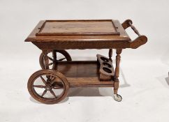 20th century oak two-tier trolley on castors with lift-out tray and undertier, 82cm high x 80cm long