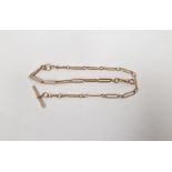 9ct gold albert chain, in two sections, with T-bar and two Lobster clasps, approximately 22.3g in