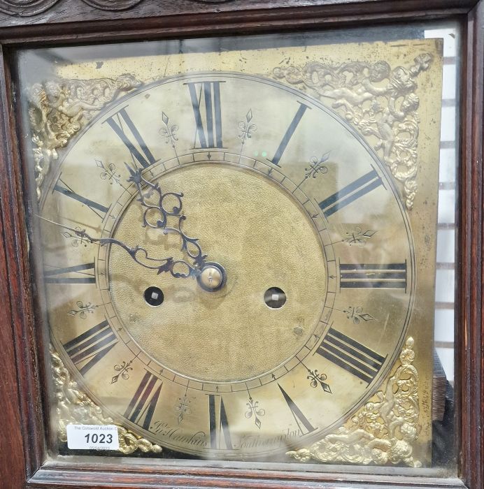 19th century heavily carved oak cased eight-day longcase clock, the 11" brass dial inscribed 'John - Image 2 of 45