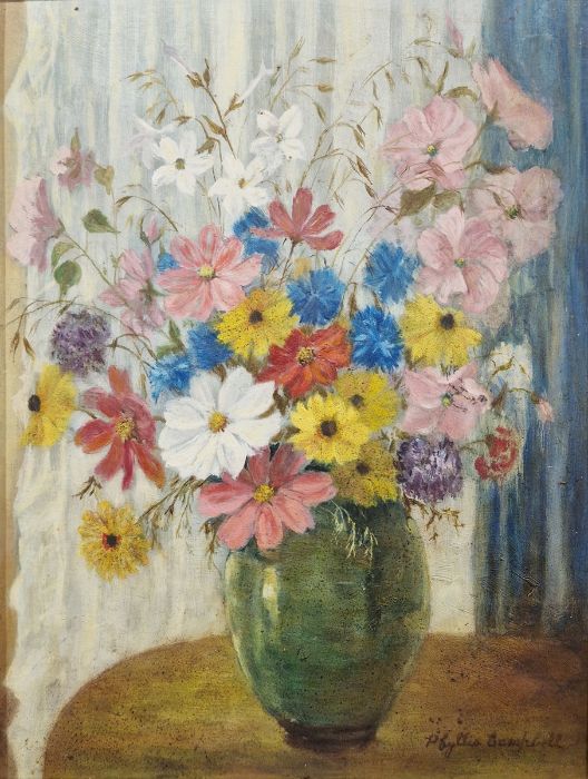 Phyllis Campbell Oil on canvas Still life with flowers in a vase, signed lower right, 33.5cm x 25cm