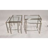 Two nests of two modern glass-topped and chrome occasional tables, largest 59cm long x 39cm wide x