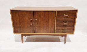 Vanson teak sideboard with panel cupboard and three frieze drawers, on tapering supports, 84cm