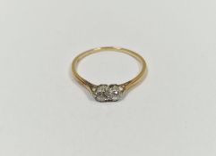 18ct gold two-stone diamond ring, each stone claw set