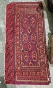 Eastern red ground rug with two rows of three elephant foot guls, multiple geometric borders 150cm x