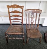 Oak ladderback chair and another low cut kitchen chair (2)