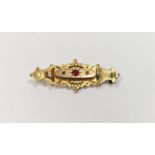 Victorian 9ct gold mourning brooch, set with ruby and diamonds, 3g approx.