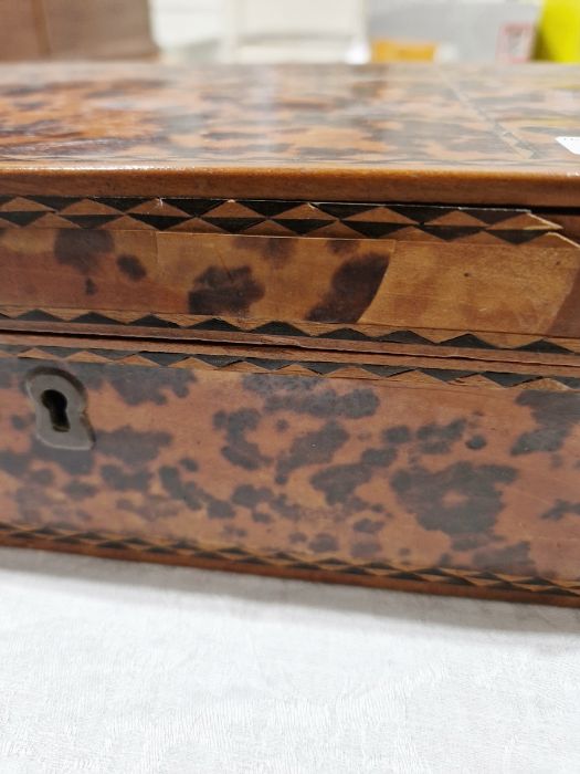 Early 20th century tortoiseshell veneer wooden box, of rectangular form, with inlaid marquetry - Image 8 of 18