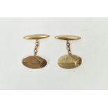 Pair 9ct gold cufflinks with oval engine-turned and bar end, 4.9g approx.