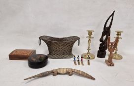 Collection of assorted wooden and treen wares to include three boxes, one having mother-of-pearl