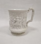 19th century large footed relief moulded white stoneware mug by Charles Meigh, printed Arts and