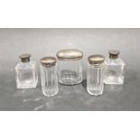 Pair of Victorian silver-mounted and glass scent bottles, London 1862, 9cm high, another pair of