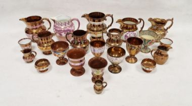 Group of 19th and 20th century lustre ware, including a Sunderland lustre-style jug decorated with a