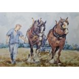 Robert Boar  Watercolour drawing Ploughing team of two horses with farmer, signed lower right,