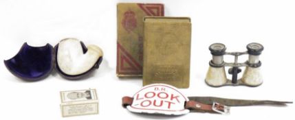 Assortment of collectables to include a British Rail 'Look out' enamel arm plaque, a vintage Post