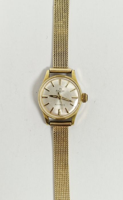 Vintage Silvana automatic ladies wristwatch, on later 14ct gold mesh bracelet, the case back