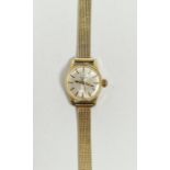 Vintage Silvana automatic ladies wristwatch, on later 14ct gold mesh bracelet, the case back